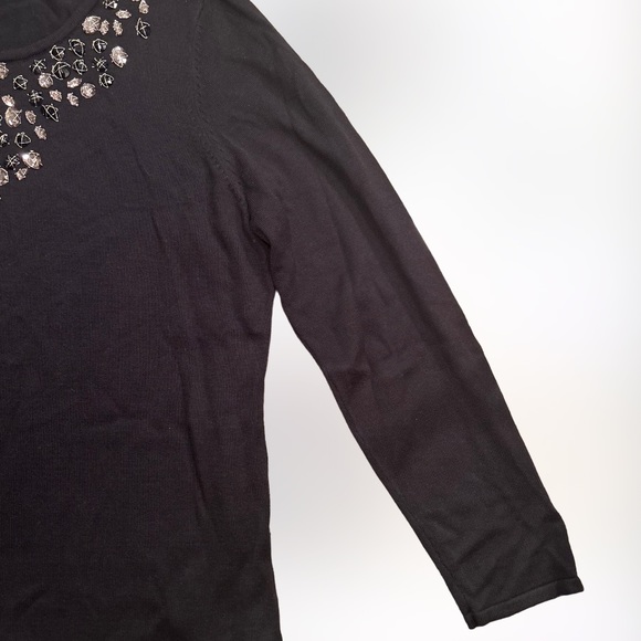 Reba Pretty BLACK Long Sleeve Sweater embellished w/Black & White 💎Stones SZ XL - Picture 2 of 6